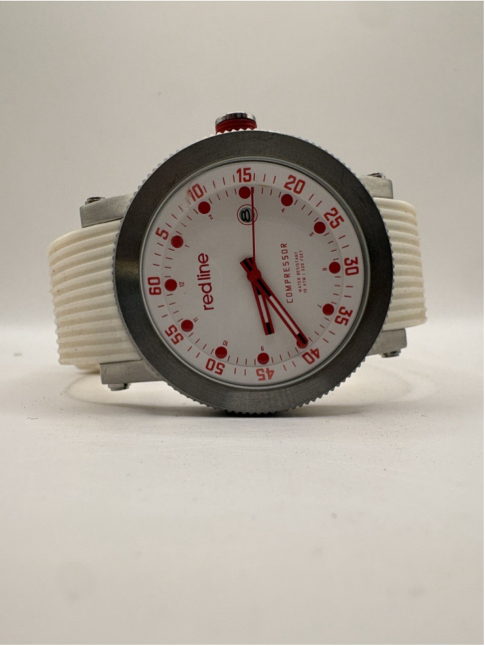 Red Line Compressor Date Watch 45mm Case Black Silicone Strap ~Untested~